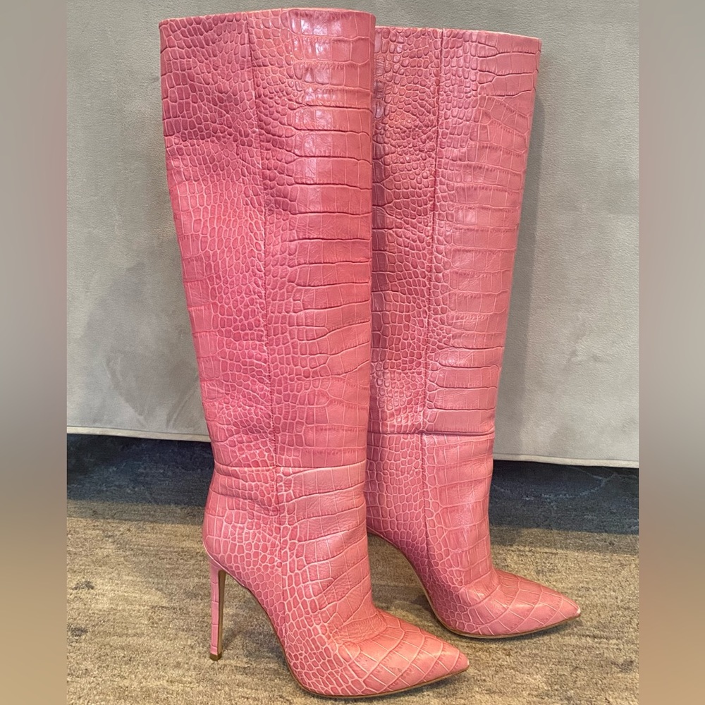 Paris Texas Pink Alligator Leather Knee High Heeled Boots